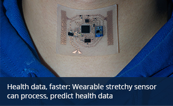 photos of wearable sensor on a human neck