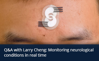An electrochemical sensor is seen on a forehead